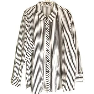 Cali And York Shirt Women 3X White Black Stripe Button Front Long Sleeve Top EUC